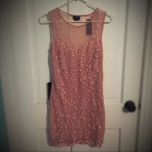 Bebe embroidered lace dress pink size small